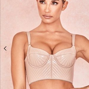 “Chloe” Blush Patent Vegan Leather Quilted Bustier